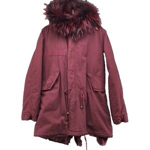 Mr & Mrs Italy Coyote Fur Lined Parka Burgundy Red Authentic Womens Small